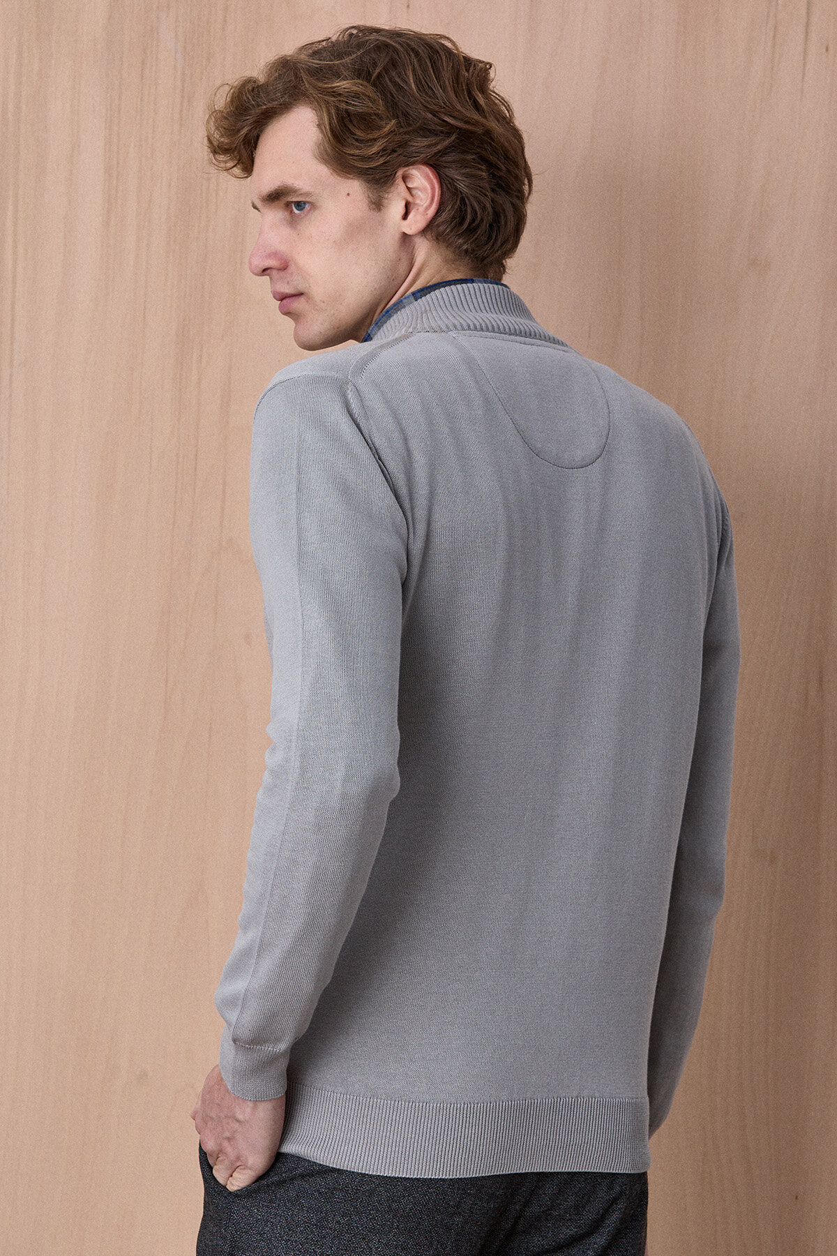 Taş Rengi %100 Pamuk Örgü Hırka - 6