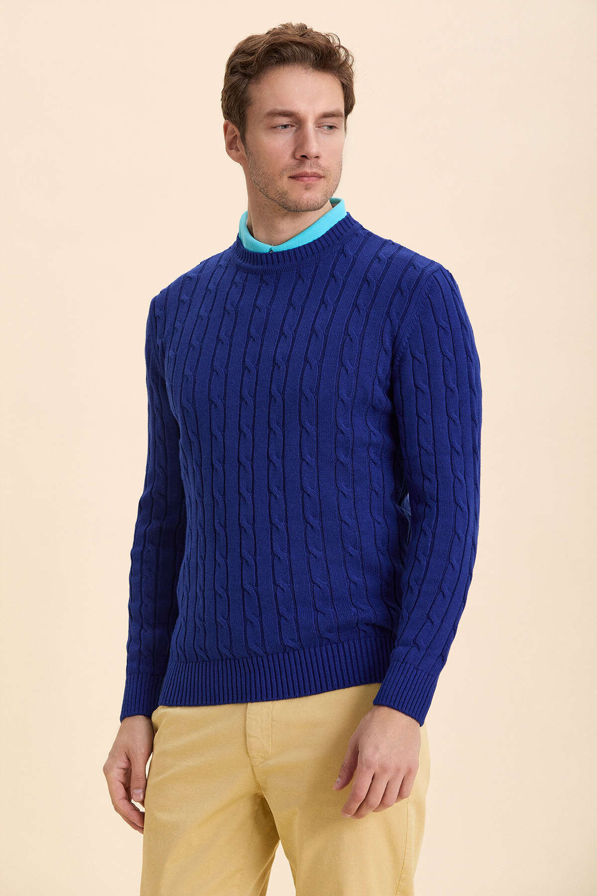 Sax 100% Cotton Cable Knit Crew Neck Sweater - 2