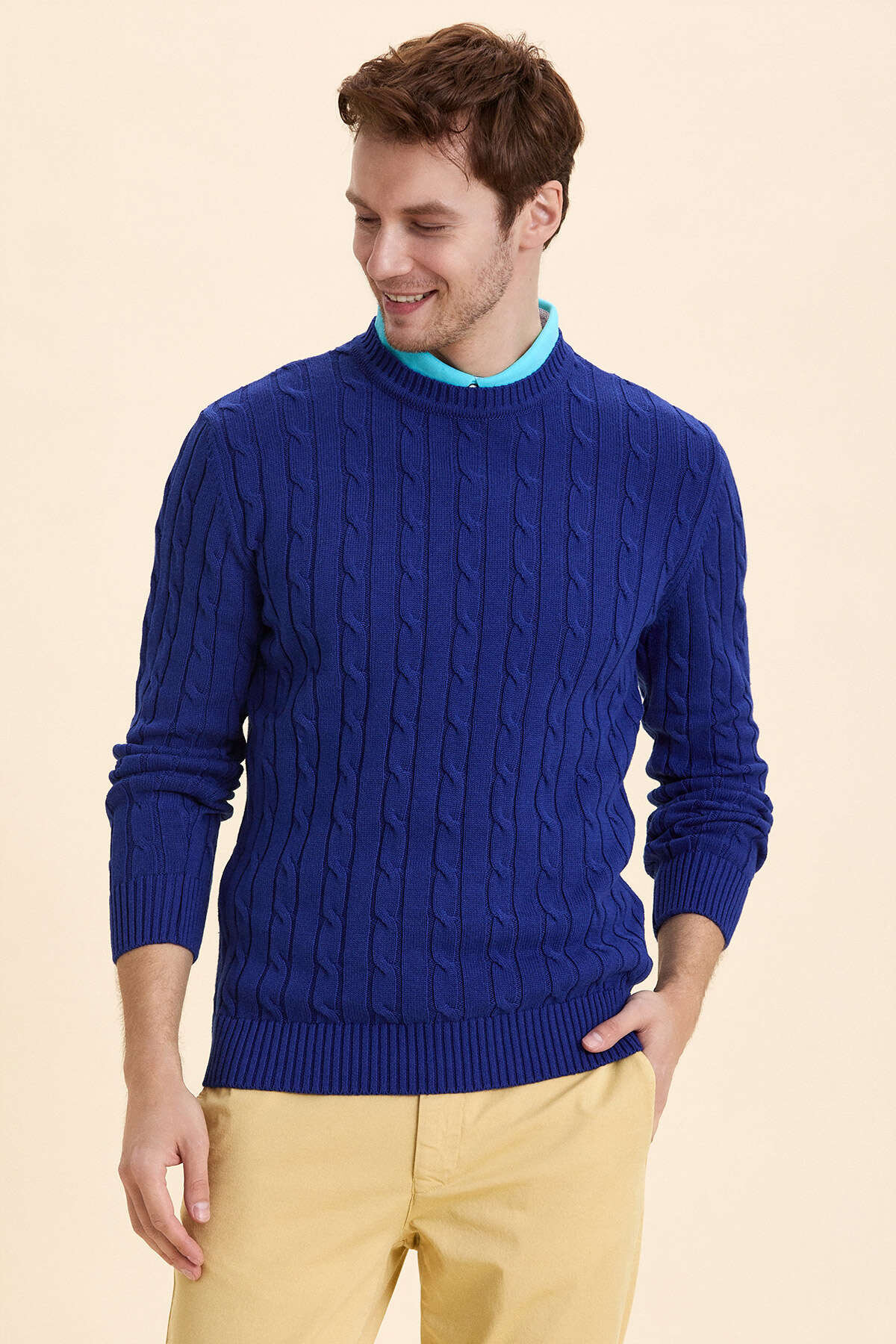 Sax 100% Cotton Cable Knit Crew Neck Sweater - 4