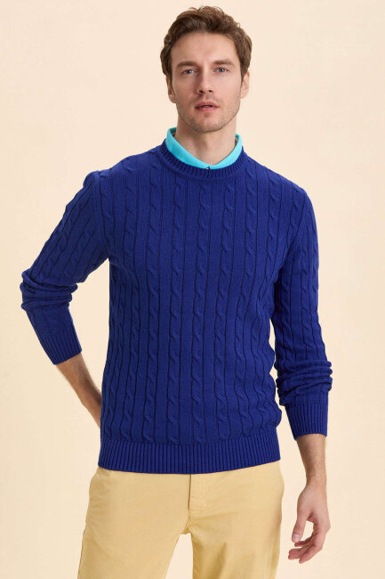 Sax 100% Cotton Cable Knit Crew Neck Sweater - 5