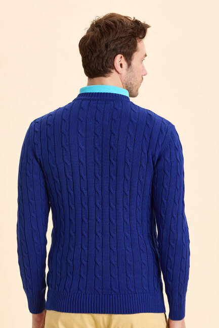 Sax 100% Cotton Cable Knit Crew Neck Sweater - 6