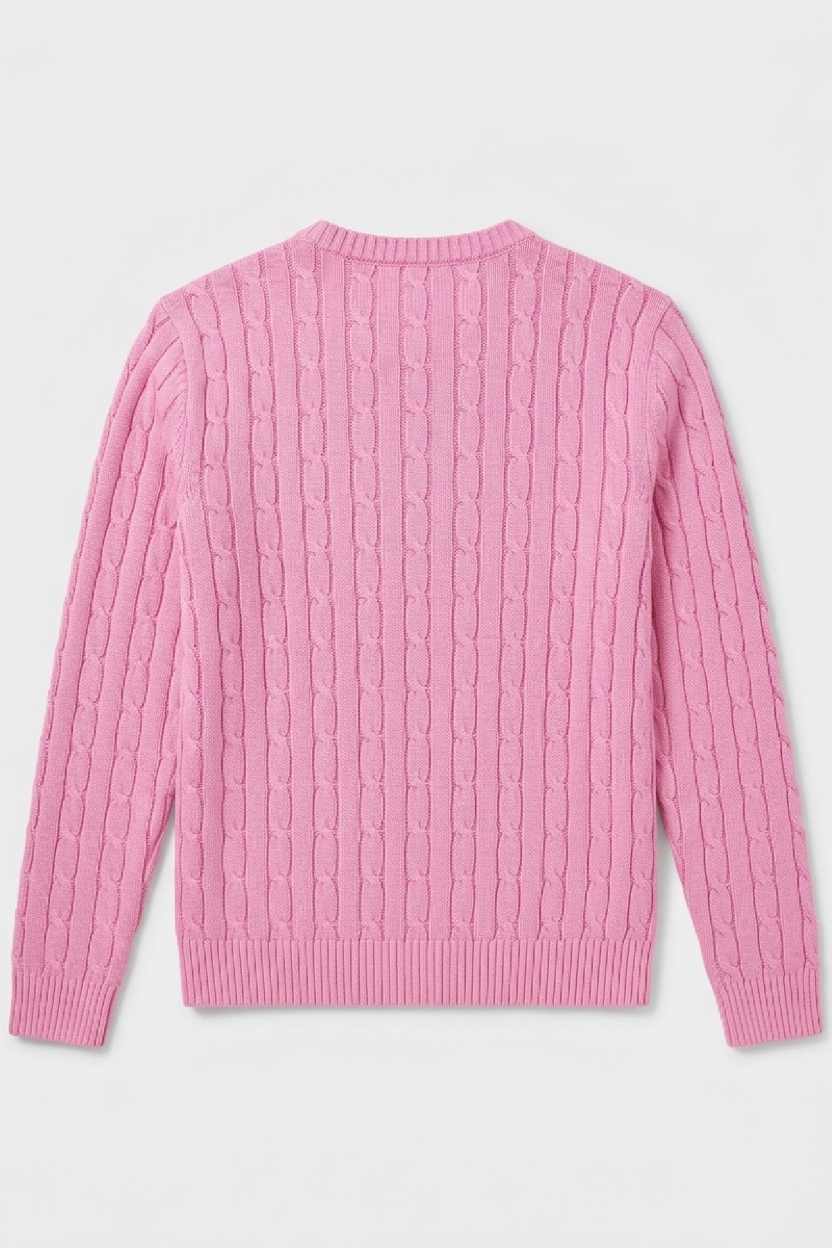 Pink 100% Cotton Cable Knit Crew Neck Sweater - 4