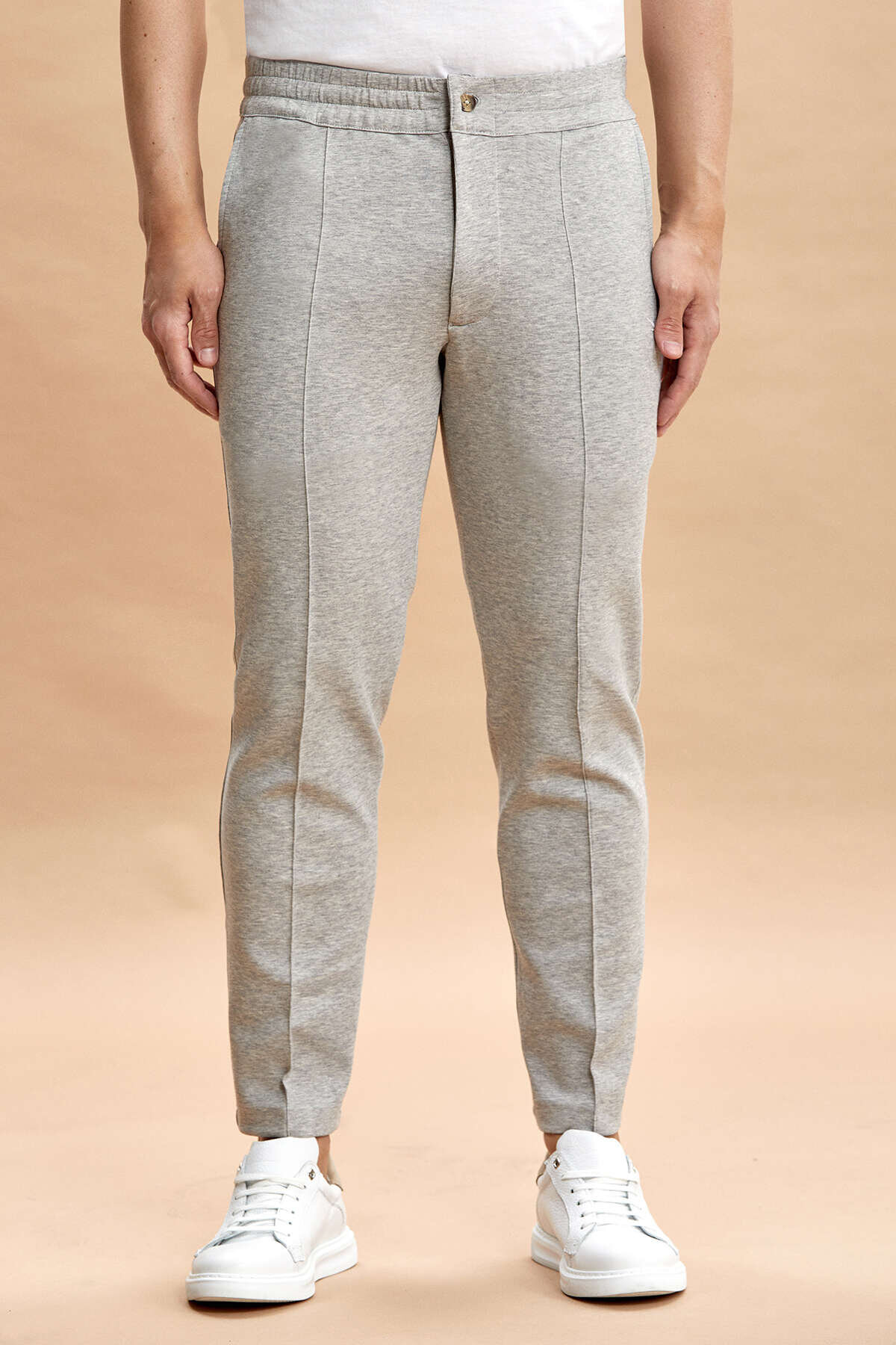 Gri Melanj Pamuklu Sweat Pantolon - 2