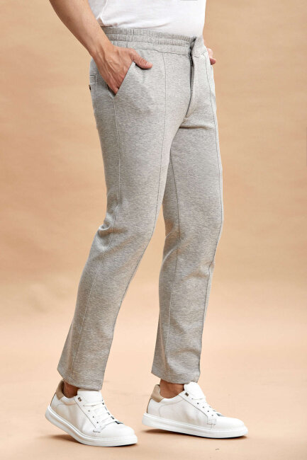 Gri Melanj Pamuklu Sweat Pantolon - 5