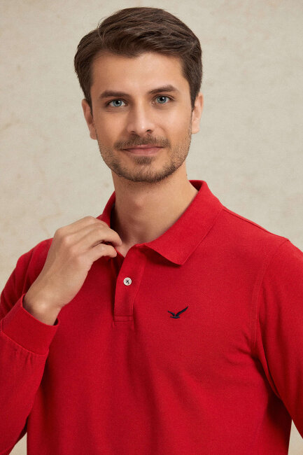 Red 100% Cotton Polo Sweatshirt - 2