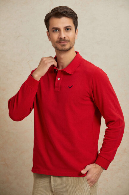 Red 100% Cotton Polo Sweatshirt - 4