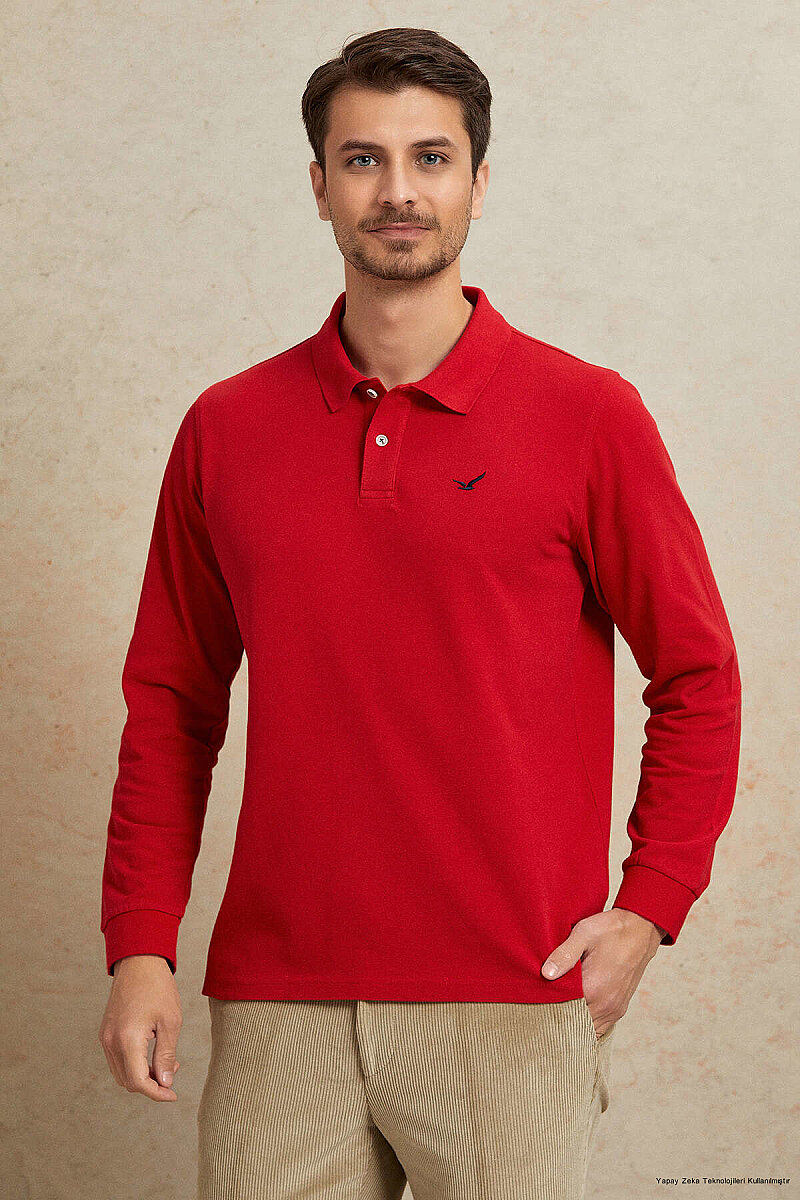 Red 100% Cotton Polo Sweatshirt (1)
