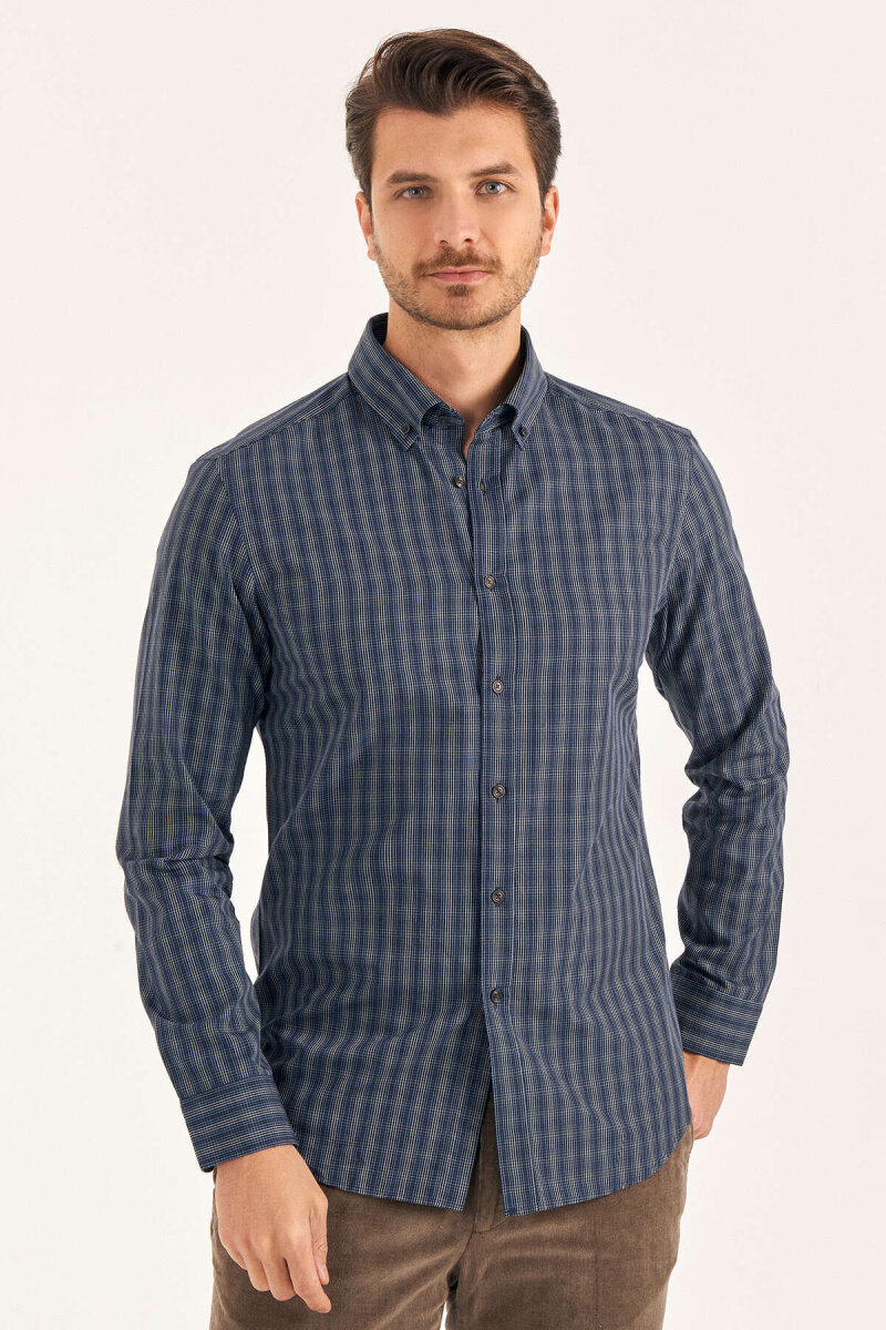 Navy Blue 100% Cotton Patterned Shirt (1)