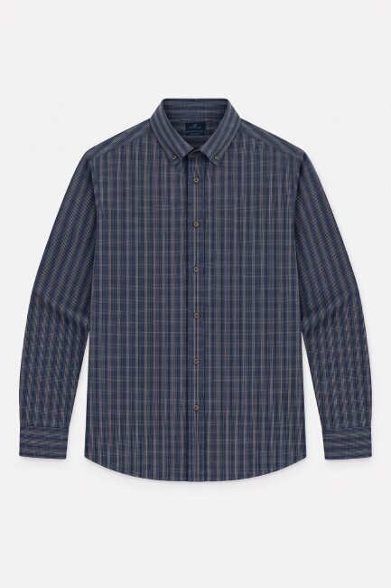 Navy Blue 100% Cotton Patterned Shirt - 1