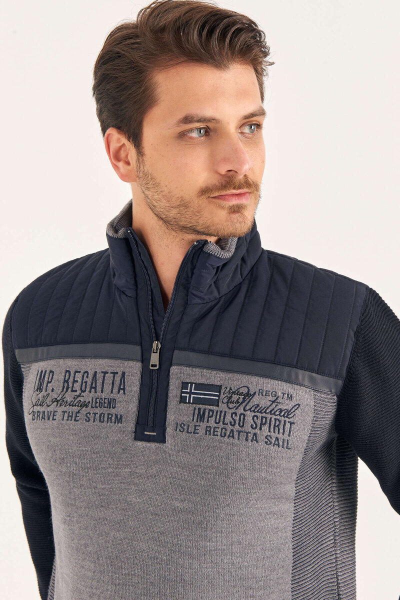 Grey Wool Short Zip-Up Sweater - 3