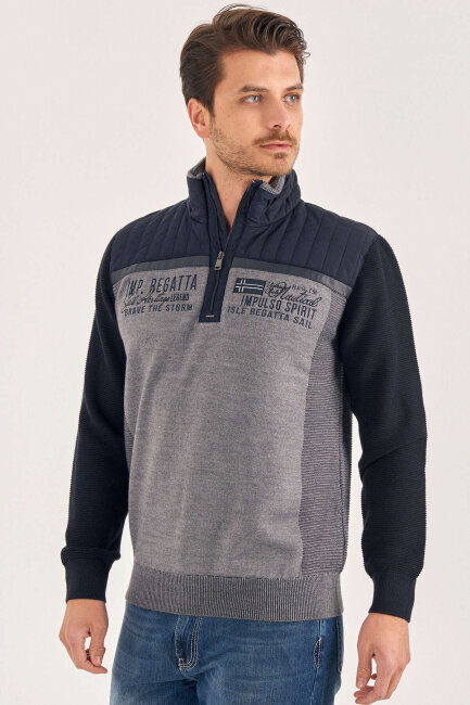 Grey Wool Short Zip-Up Sweater - 4