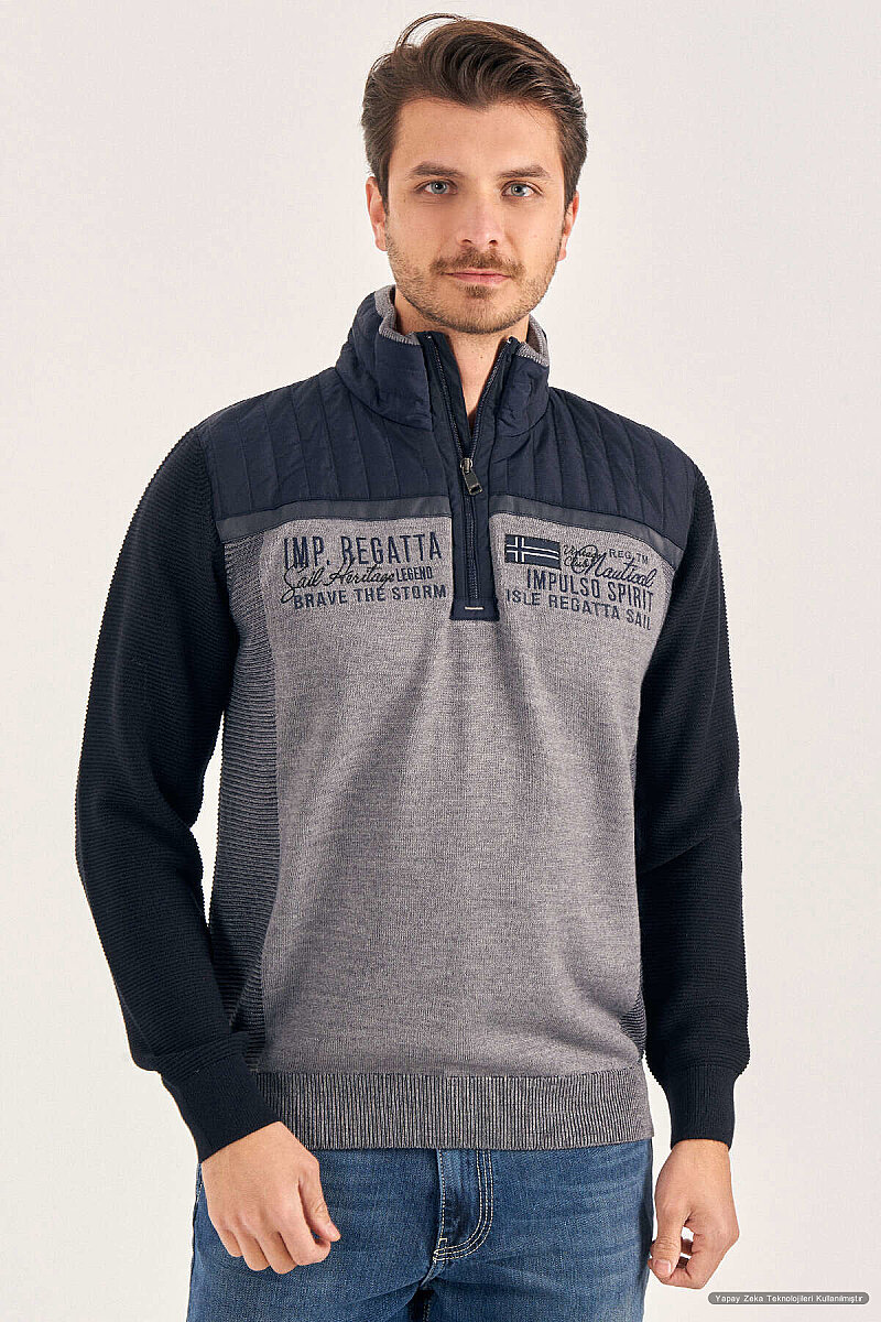 Grey Wool Short Zip-Up Sweater