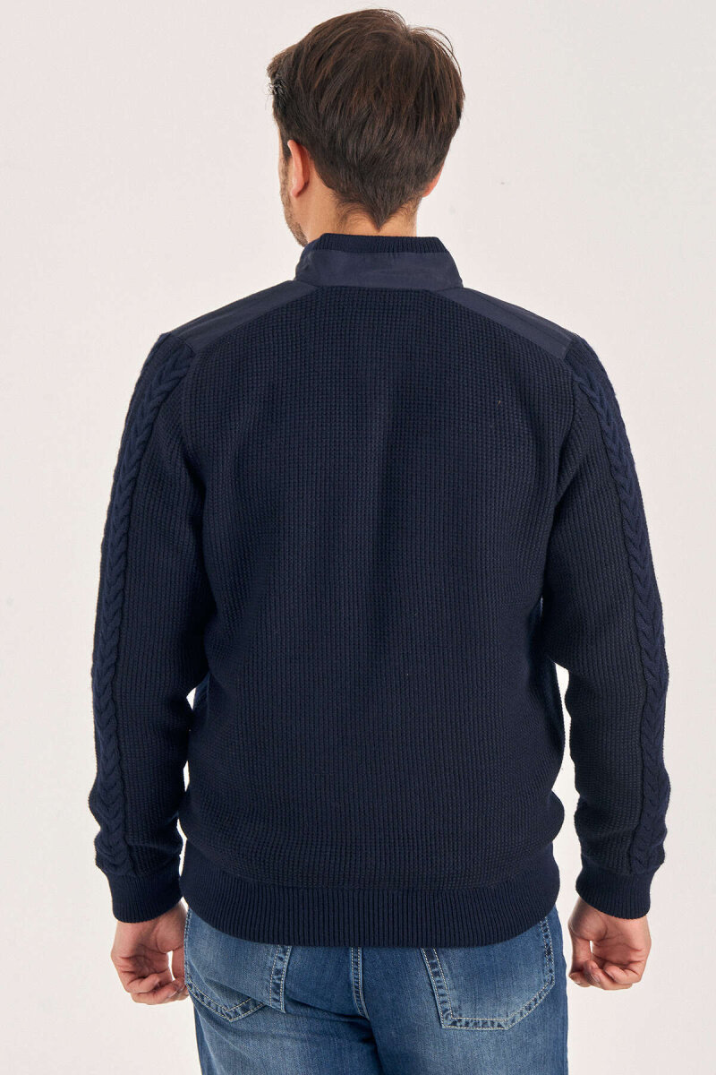 Navy Blue 100% Cotton Cable Knit Zip-Up Jacket - 4