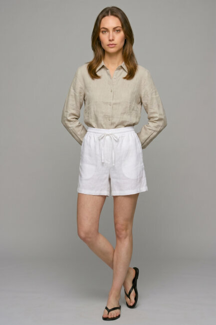 Bej %100 Keten Düğmeli Gömlek - 2