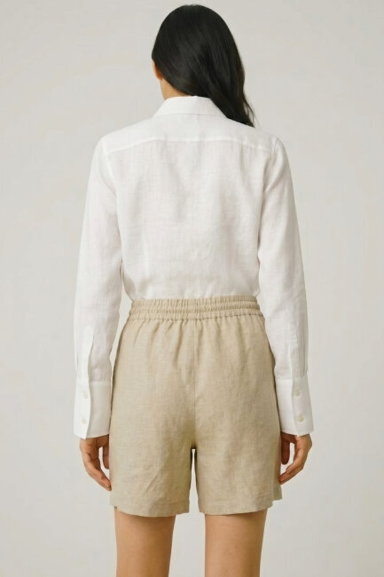 Beyaz %100 Keten Düğmeli Gömlek - 5