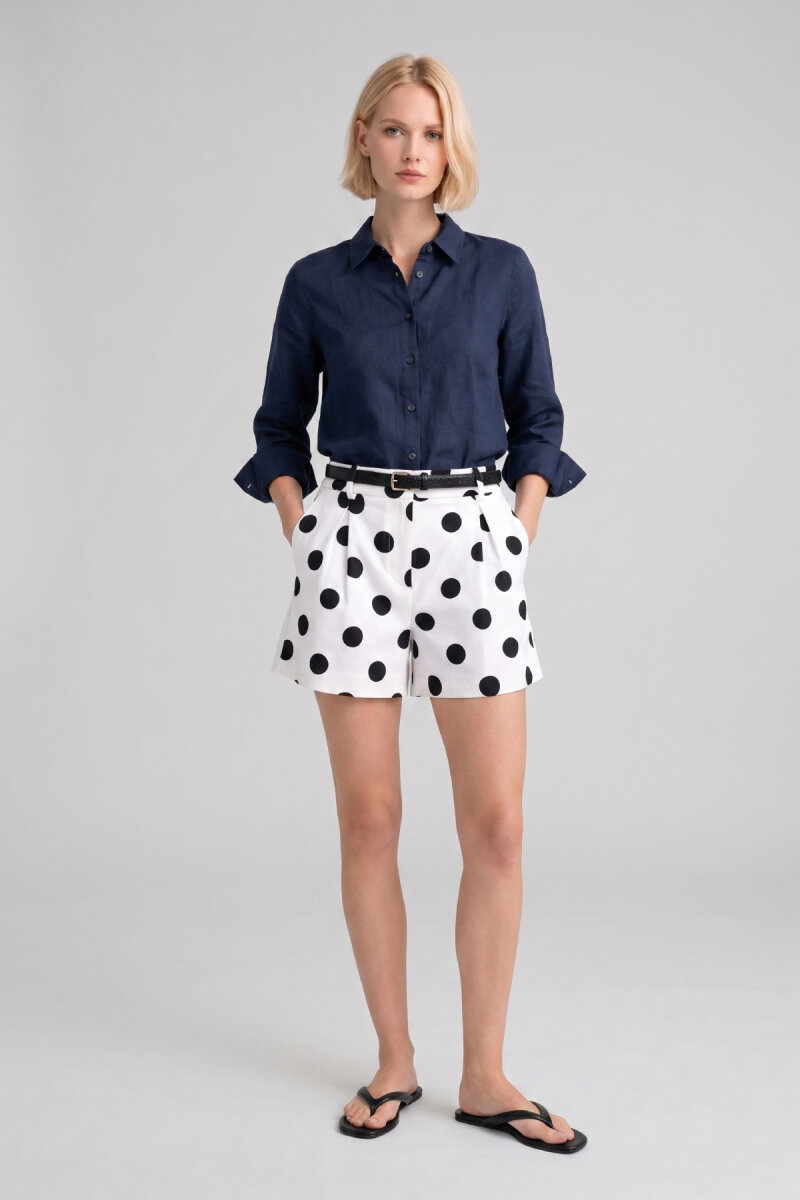 Lacivert %100 Keten Düğmeli Gömlek - 5