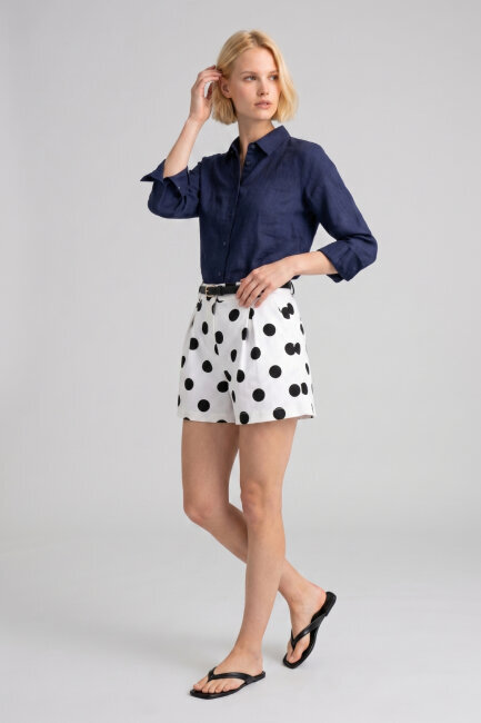 Lacivert %100 Keten Düğmeli Gömlek - 2