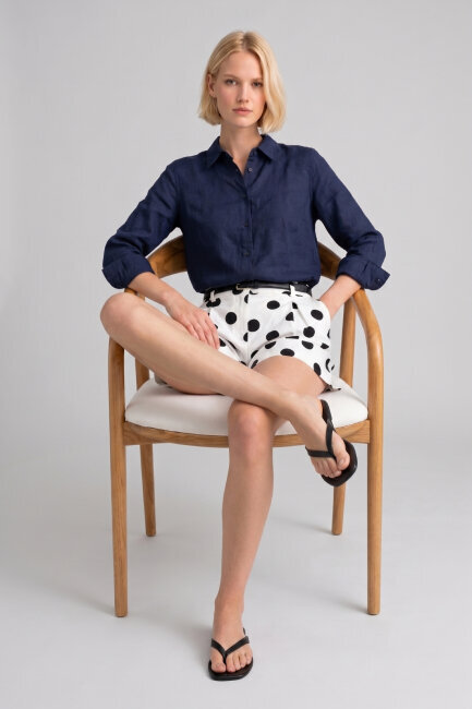 Lacivert %100 Keten Düğmeli Gömlek - 3