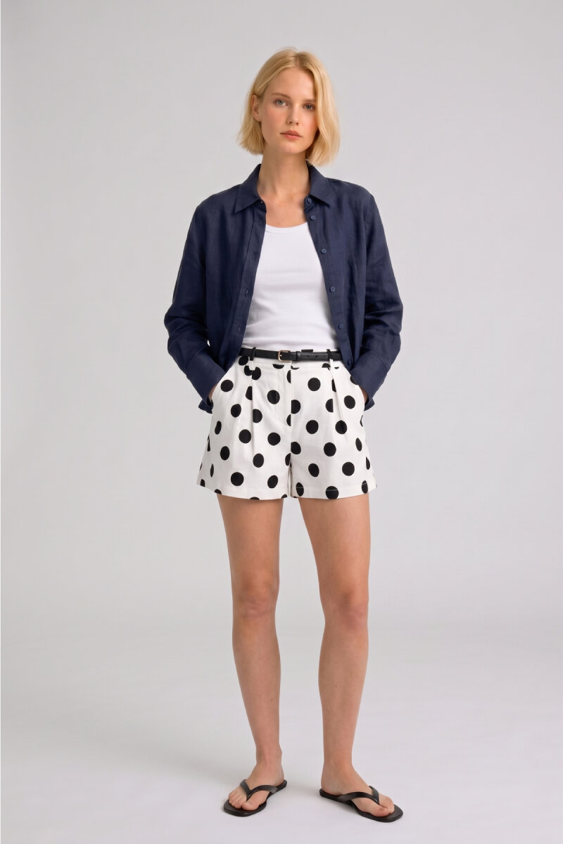 Lacivert %100 Keten Düğmeli Gömlek - 4