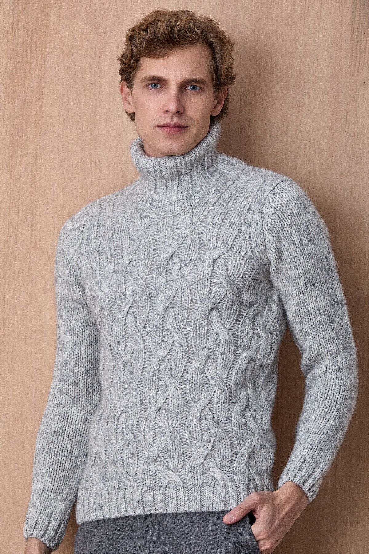 Grey Wool Crew Neck Sweater - 1