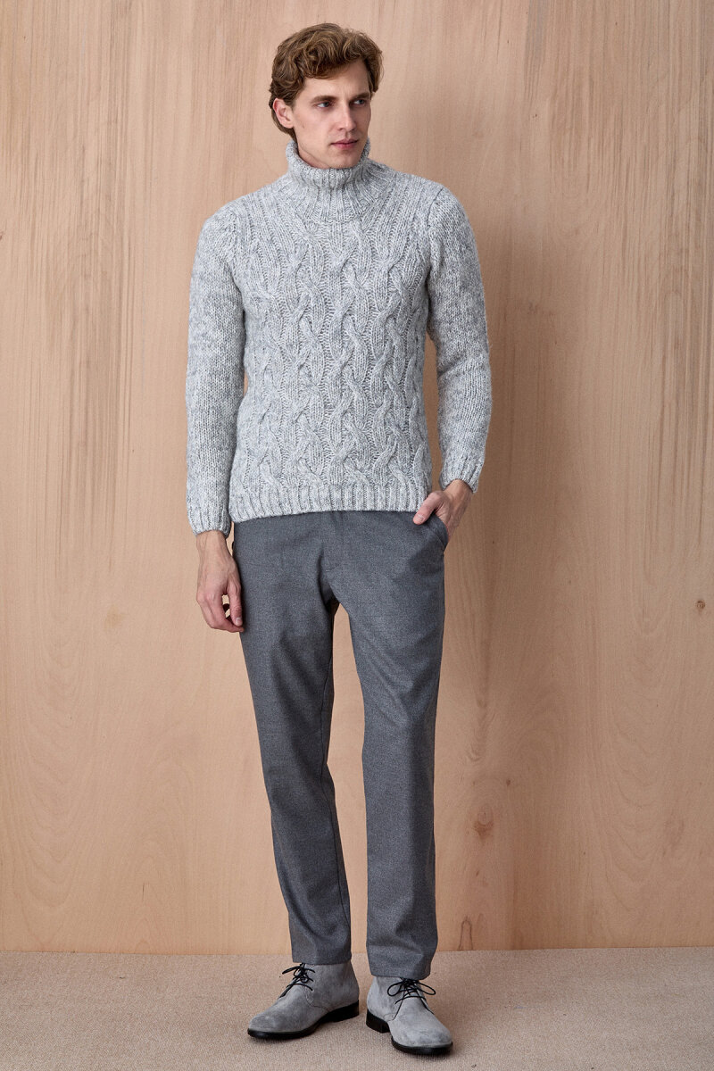 Grey Wool Crew Neck Sweater - 5
