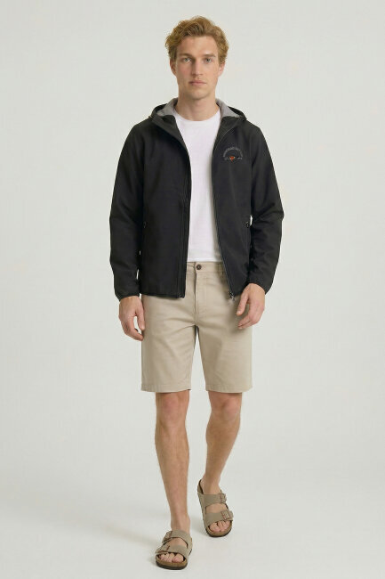 Black Hooded Stretch Summer Jacket 