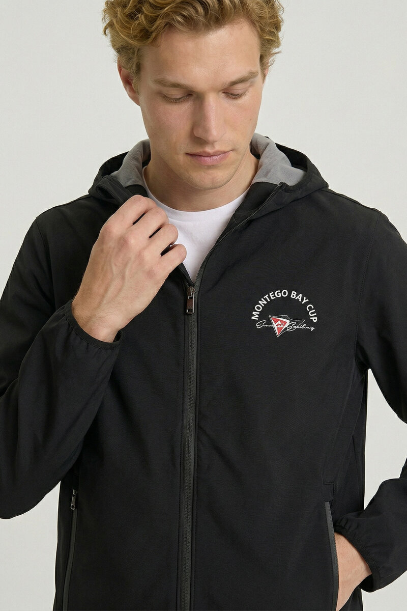 Black Hooded Stretch Summer Jacket - 5