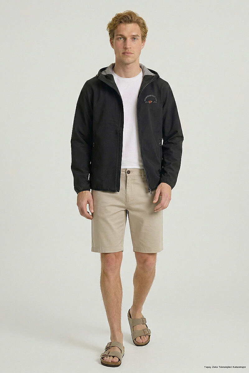 Black Hooded Stretch Summer Jacket