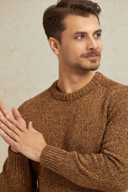 Brown 100% Cotton Round Neck Sweater - 2