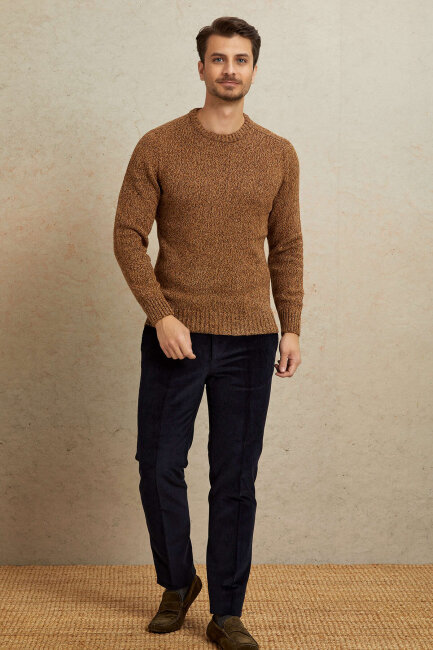 Brown 100% Cotton Round Neck Sweater - 3