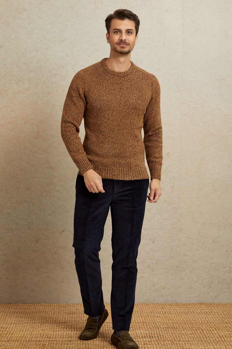 Brown 100% Cotton Round Neck Sweater - 3