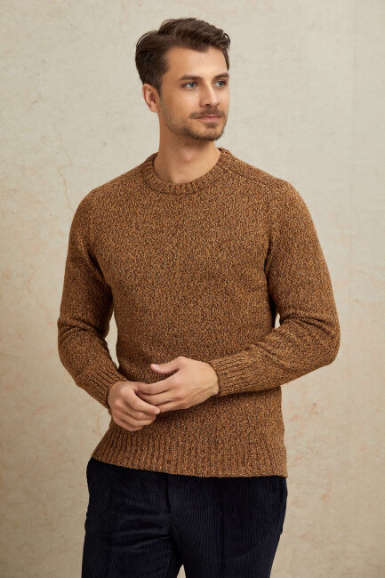 Brown 100% Cotton Round Neck Sweater - 4