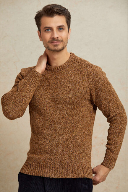 Brown 100% Cotton Round Neck Sweater - 5