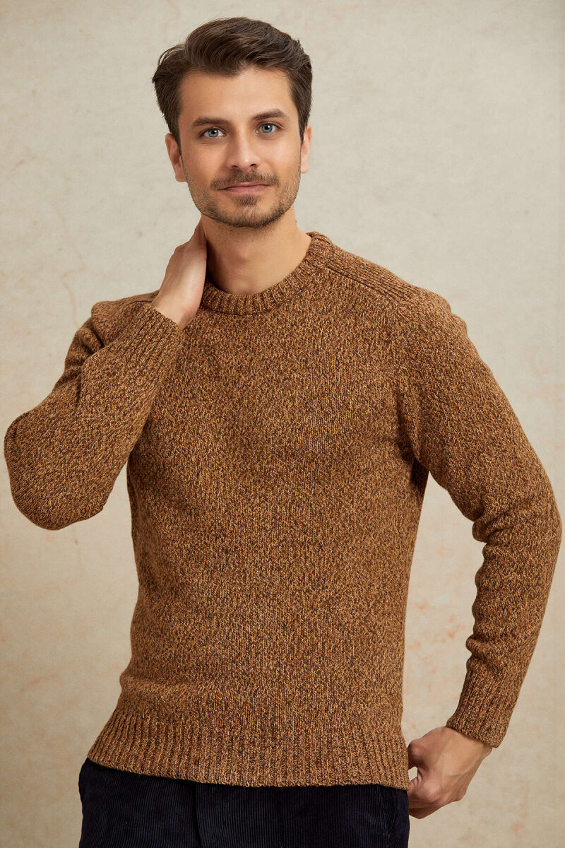 Brown 100% Cotton Round Neck Sweater - 5