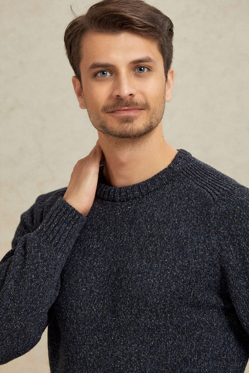 Navy Blue 100% Cotton Round Neck Sweater (1)