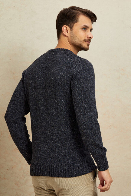 Navy Blue 100% Cotton Round Neck Sweater - 6