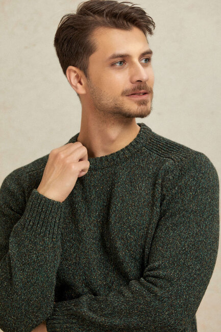 Green 100% Cotton Round Neck Sweater - 2