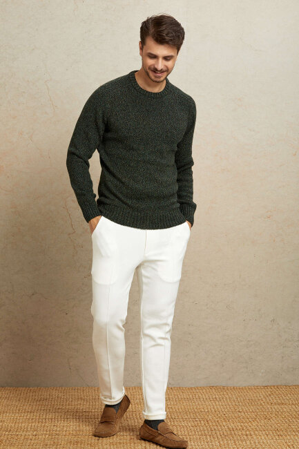 Green 100% Cotton Round Neck Sweater - 3