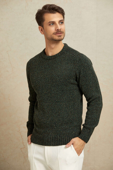 Green 100% Cotton Round Neck Sweater - 4