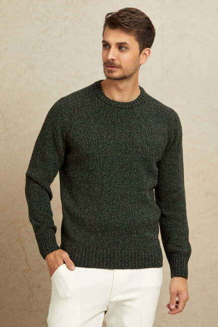 Green 100% Cotton Round Neck Sweater - 5
