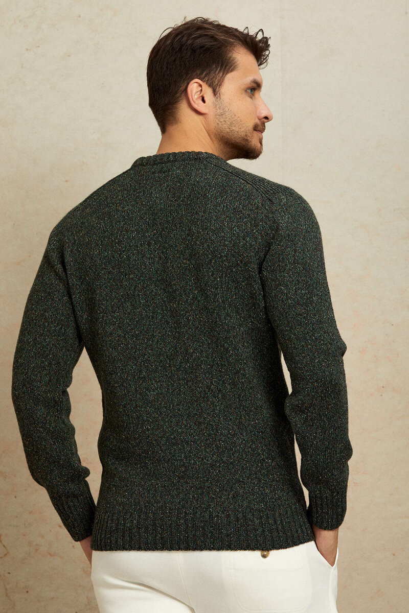 Green 100% Cotton Round Neck Sweater - 6