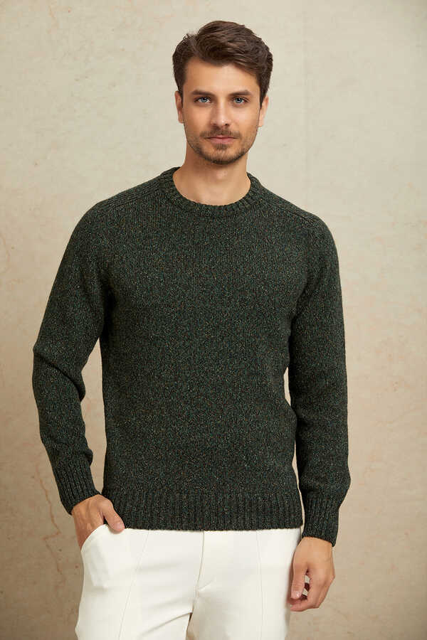 Green 100% Cotton Round Neck Sweater