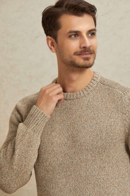 Light Beige 100% Cotton Round Neck Sweater - 2