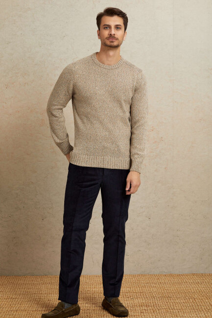 Light Beige 100% Cotton Round Neck Sweater - 4