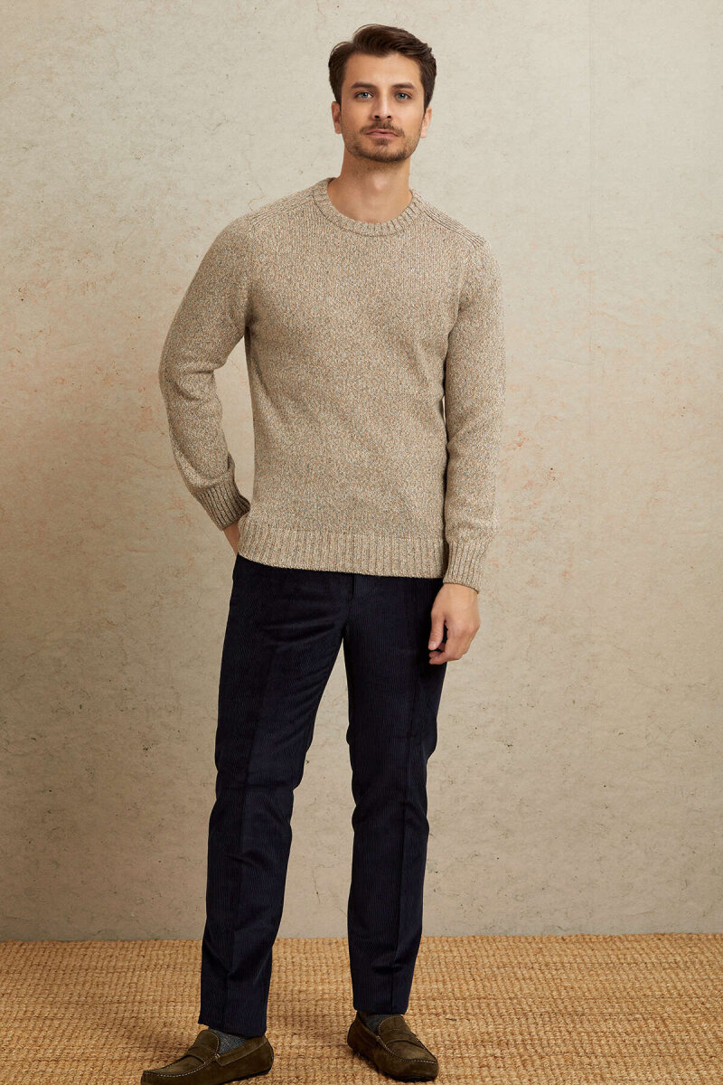 Light Beige 100% Cotton Round Neck Sweater - 4