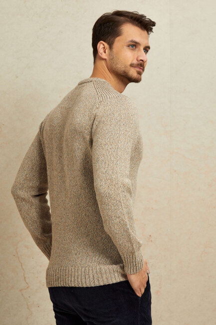 Light Beige 100% Cotton Round Neck Sweater - 6