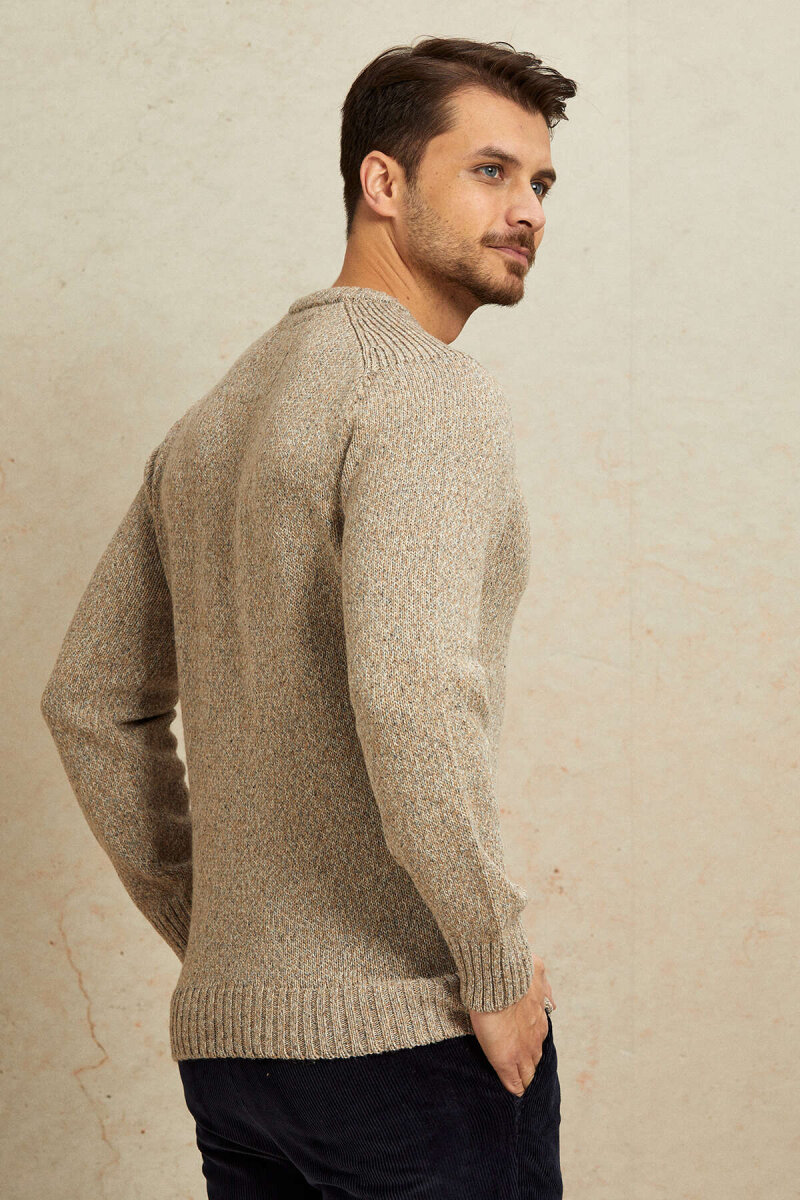 Light Beige 100% Cotton Round Neck Sweater - 6