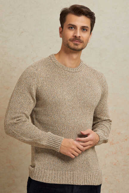 Light Beige 100% Cotton Round Neck Sweater 