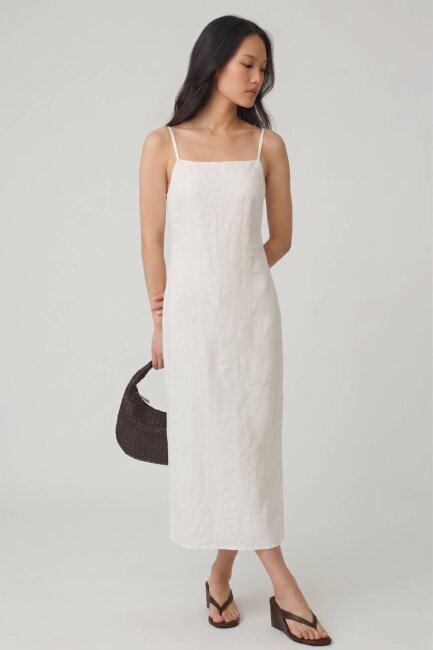 Beyaz %100 Keten Elbise - 4