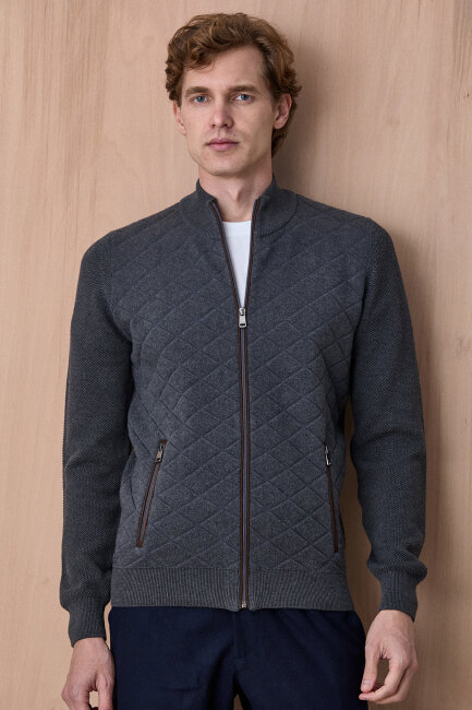 Antrasit Pamuklu Fermuarlı Kazak - 4